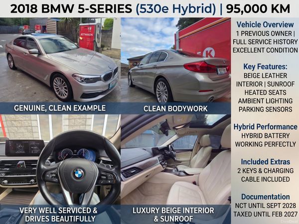 BMW 5-Series Saloon, Petrol Plug-in Hybrid, 2018, Grey