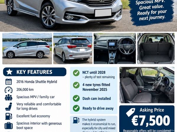 Honda Shuttle MPV, Petrol Hybrid, 2016, Silver