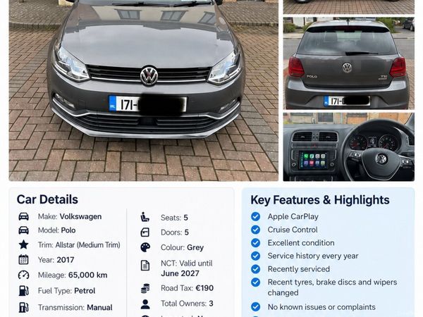 Volkswagen Polo Hatchback, Petrol, 2017, Grey