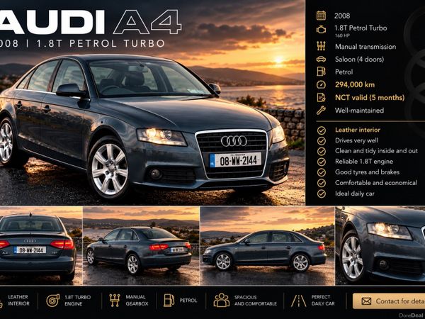 Audi A4 Saloon, Petrol, 2008, Grey