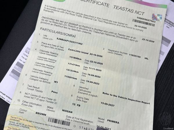 Nissan Primera Saloon, Petrol, 2011, Brown