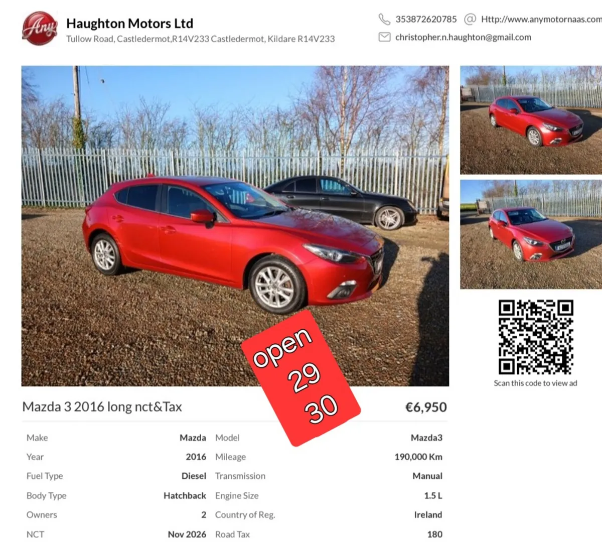 Mazda 3 2016 long nct&Tax - Image 1