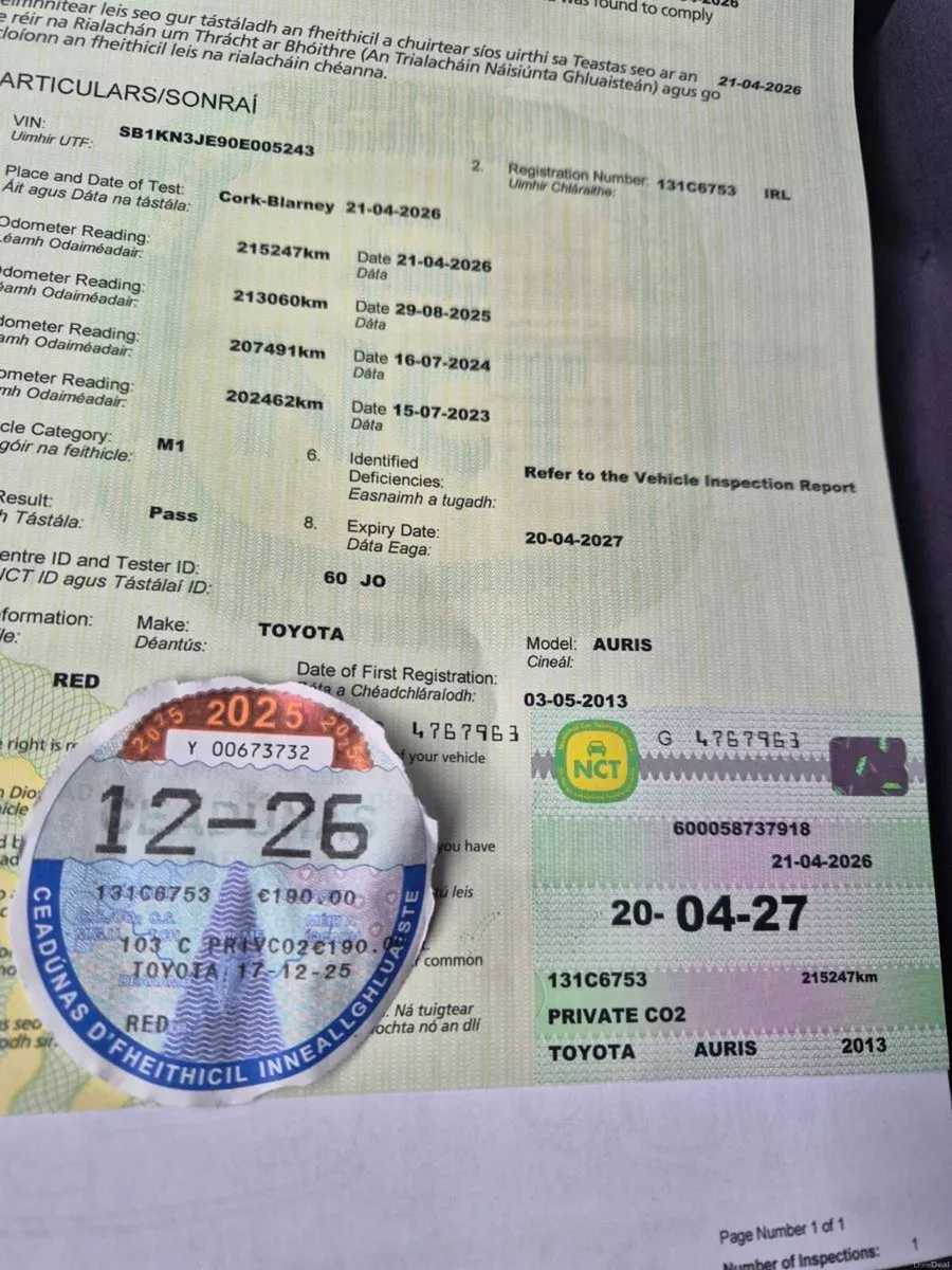 2013 auris d4d. Nct 04.27 tax low km - Image 2