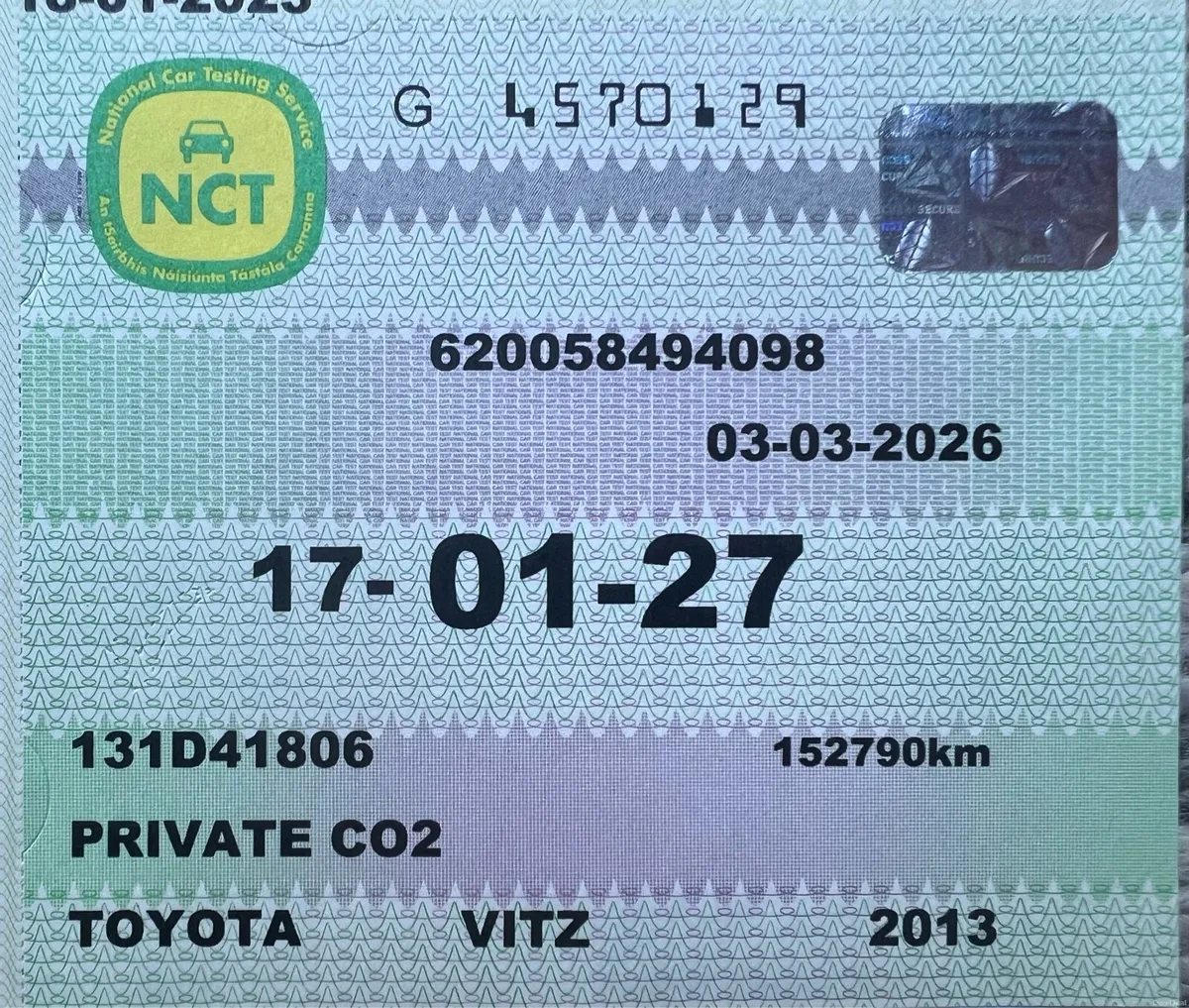 Toyota Yaris/Vitz New Nct: 13/06/27 & 30/12/26 - Image 3