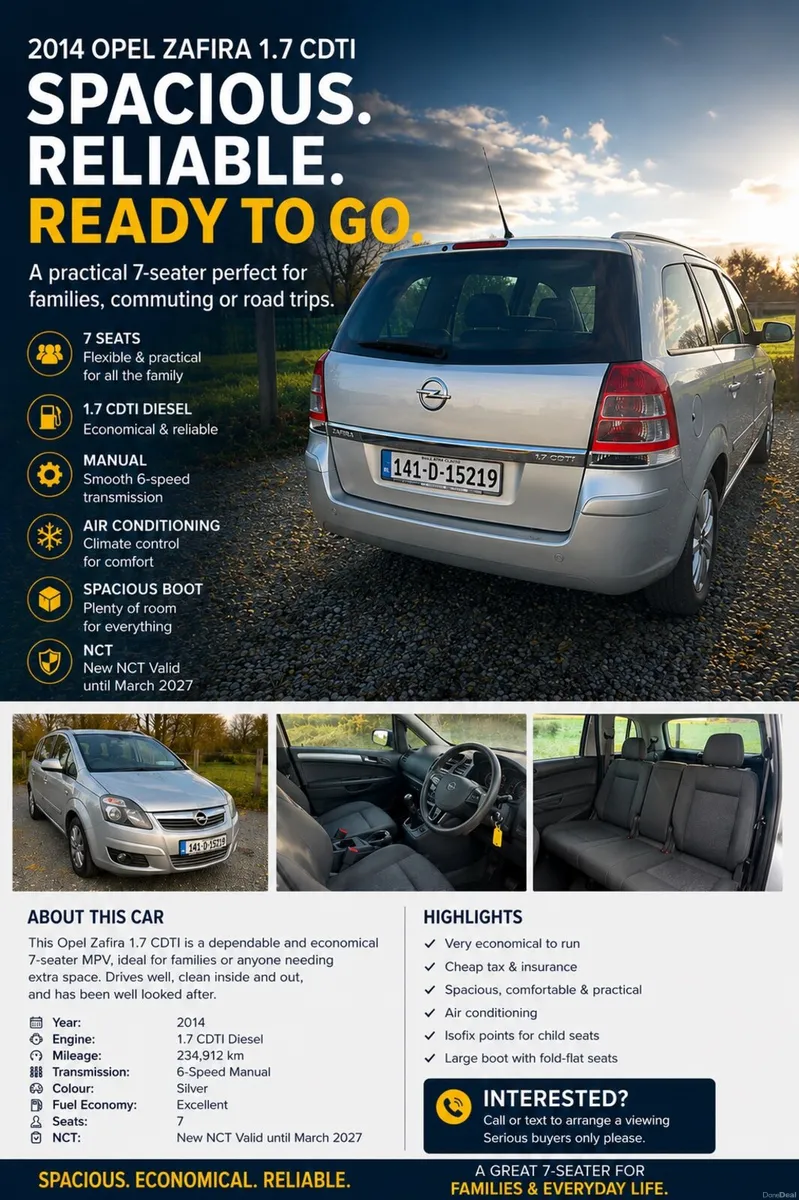 2014 Opel Zafira 1.7 CDTI – 7 Seater – New NCT - Image 1