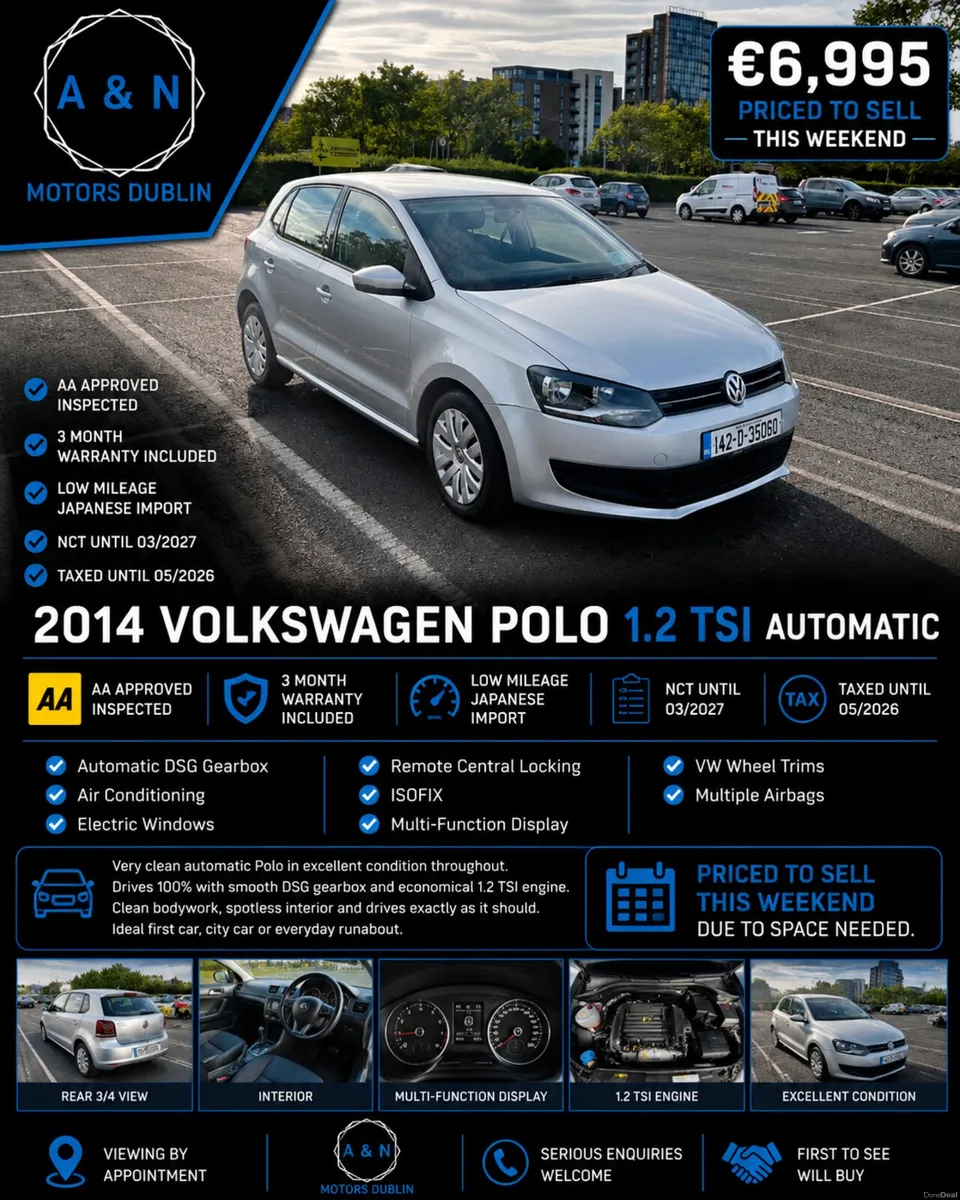 2014 VW Polo 1.2 TSI Auto | NCT 03/27 | Tax 05/26 - Image 1