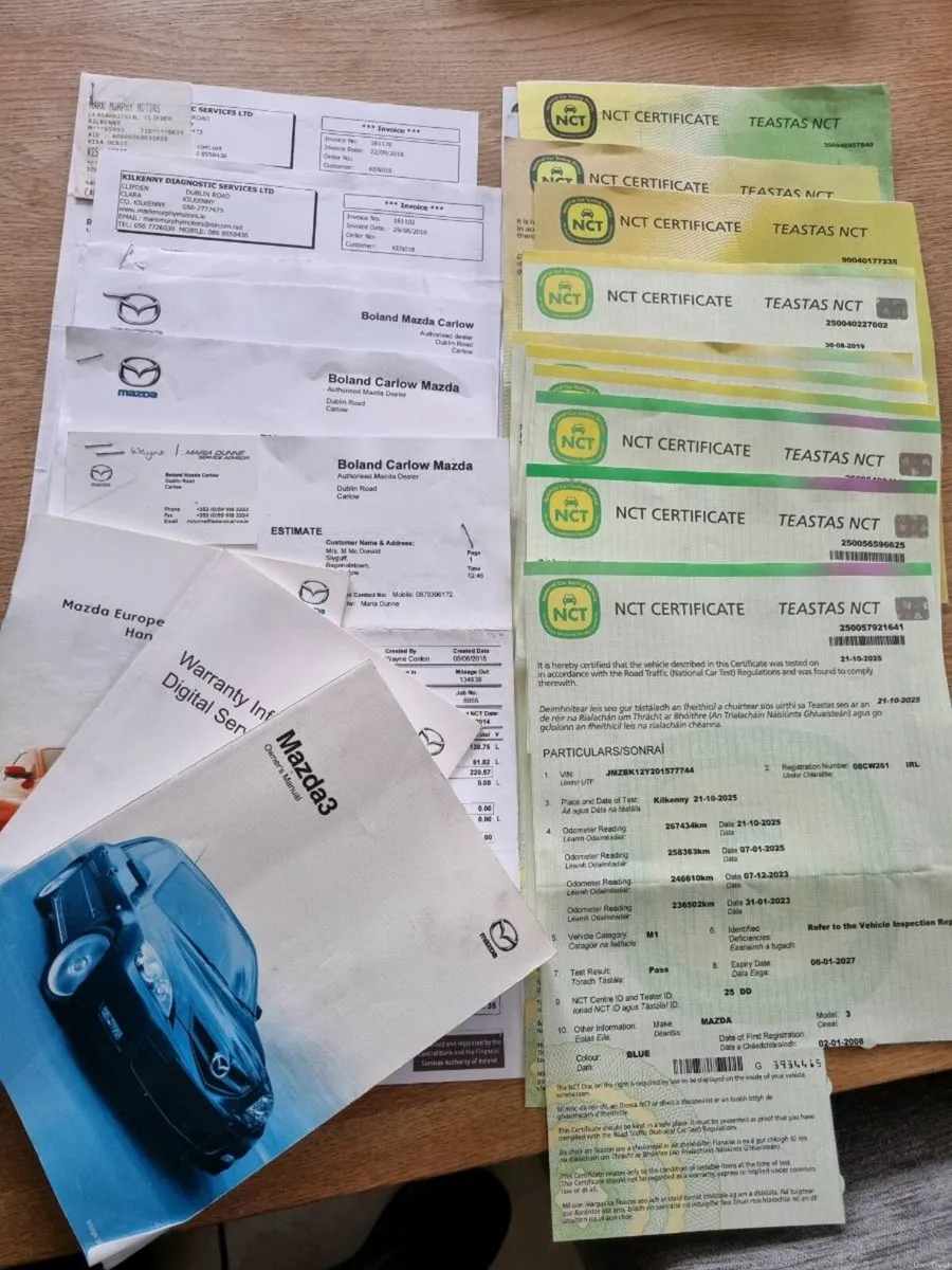 08 Mazda 3 2 keys Service history Nct - Image 2
