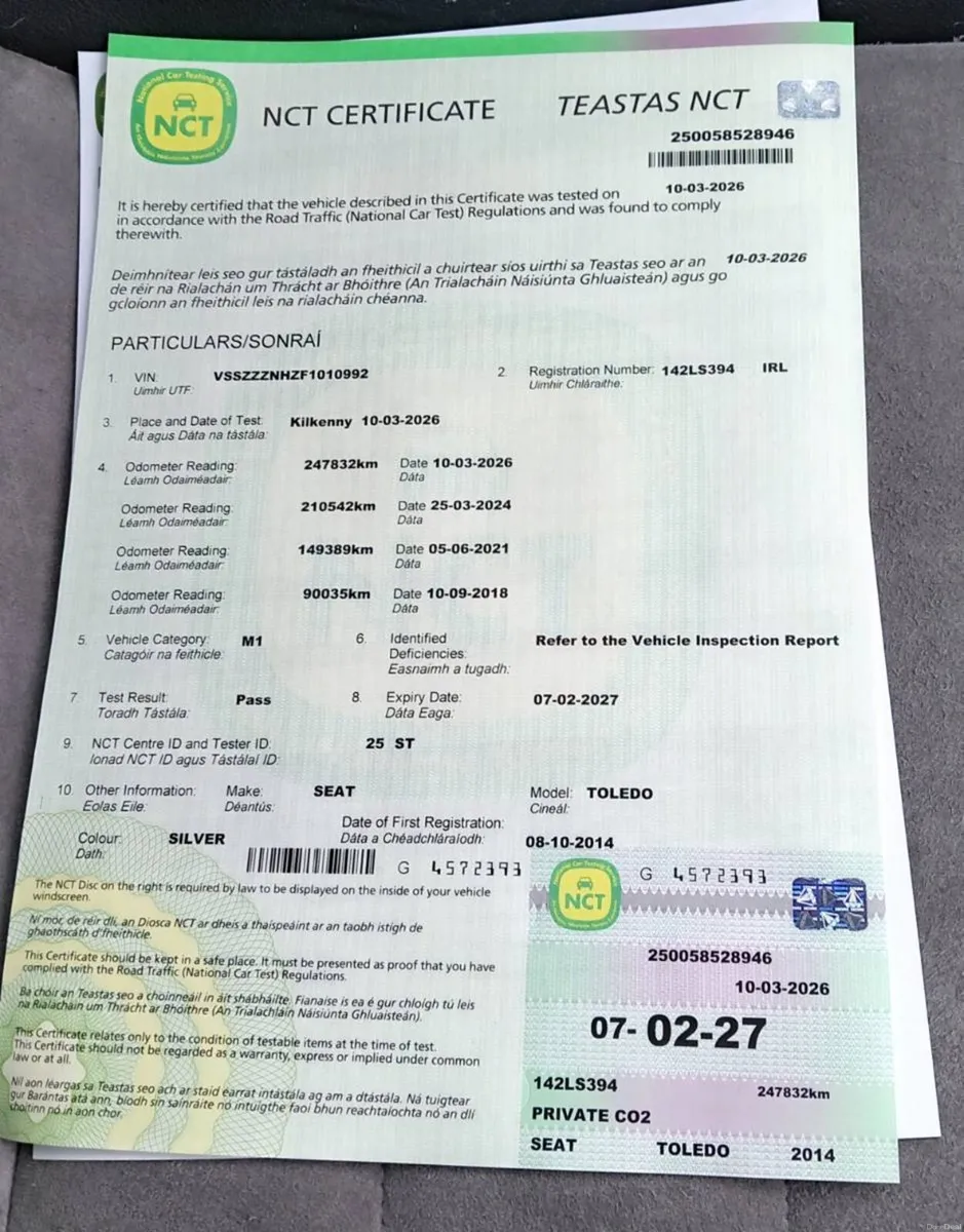 142 Toledo 1.6TDi top spec, 247km New NCT 02/27 - Image 2