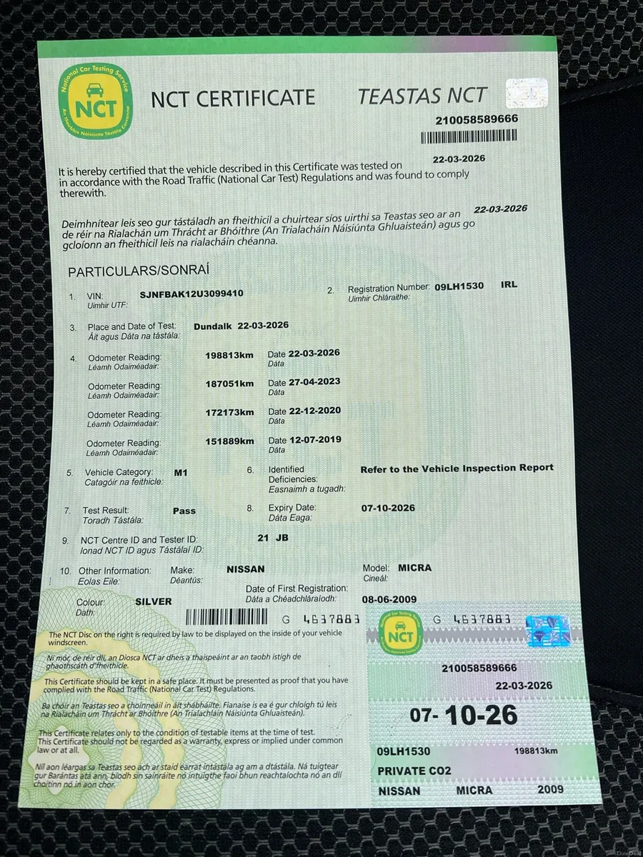 2009 Nissan Micra 1.2 Petrol New NCT 10/26 Low KM! - Image 3