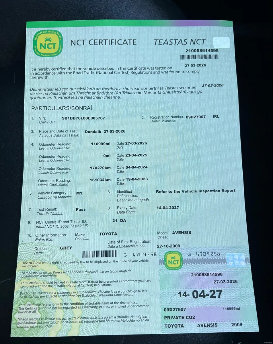 Avensis 2.2 Diesel Auto New NCT 4/27 Low Miles! - Image 3