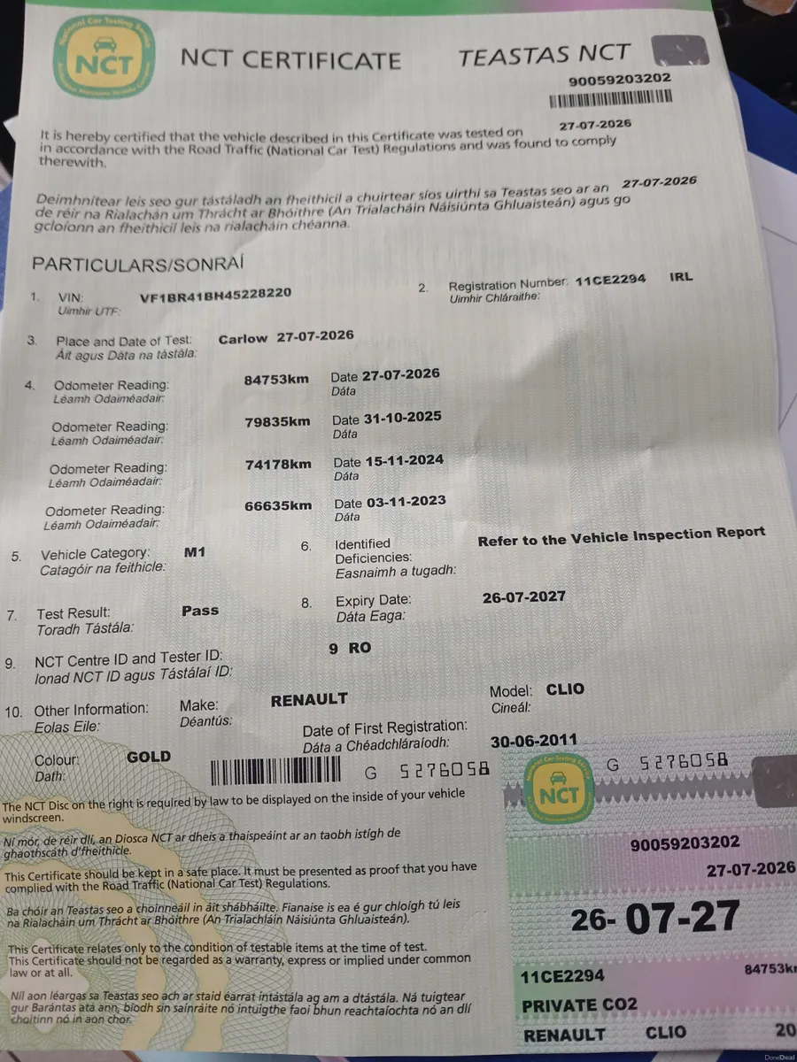 Renault Clio 2011 long tax and new NCT 7.27 - Image 2