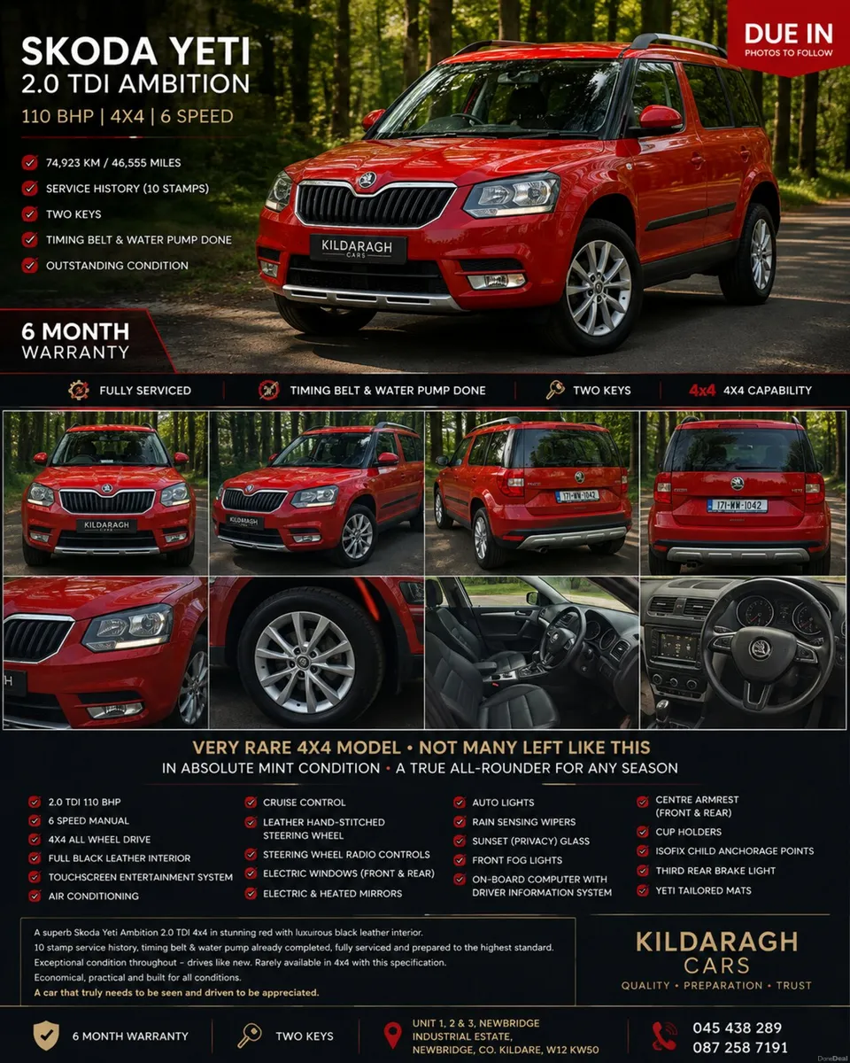 Skoda Yeti 2017 4X4 2.0 TDI 1 Owner - Image 1