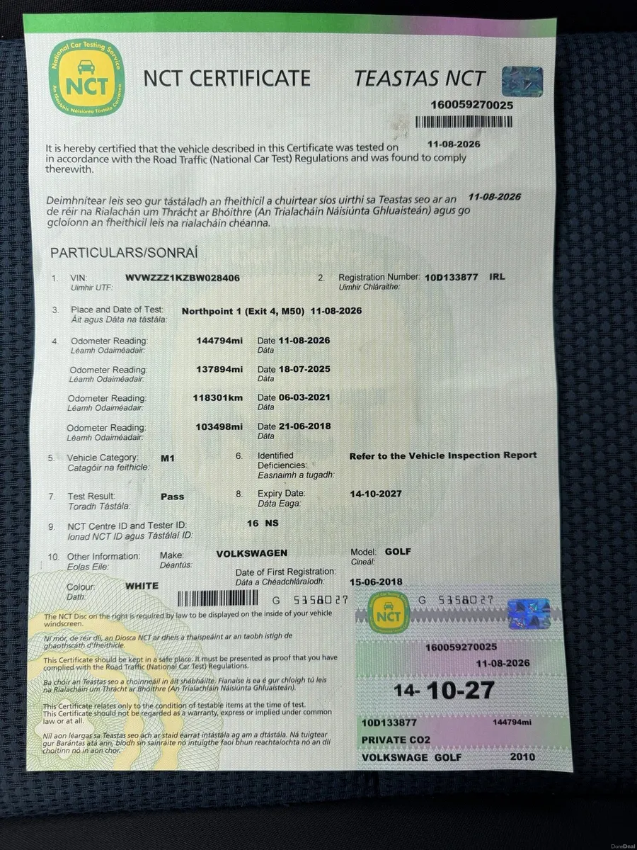 Volkswagen Golf 1.6 Diesel New NCT 10/27 Low Miles - Image 3