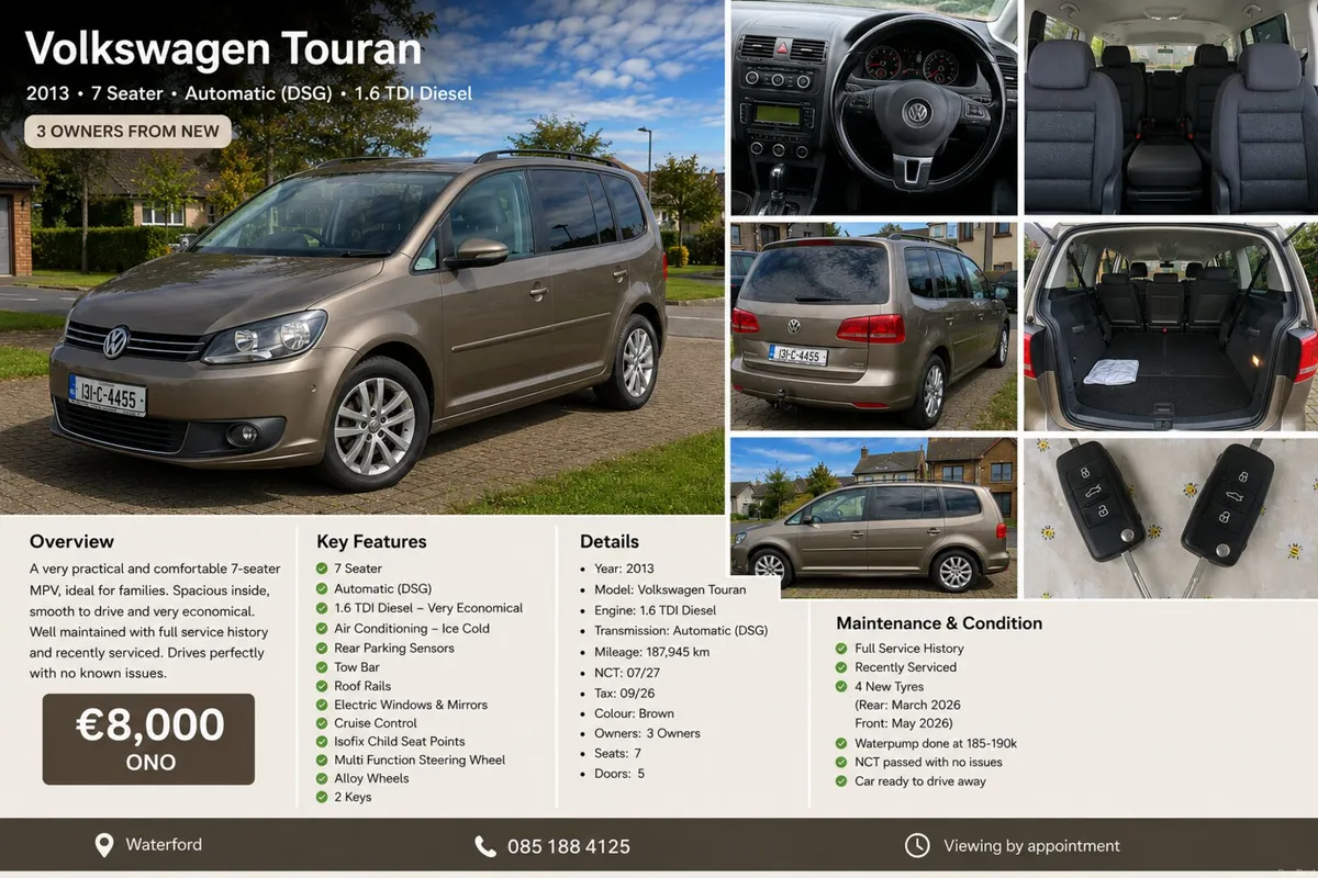 2013 VW Touran 1.6 TDI DSG Auto - Image 1