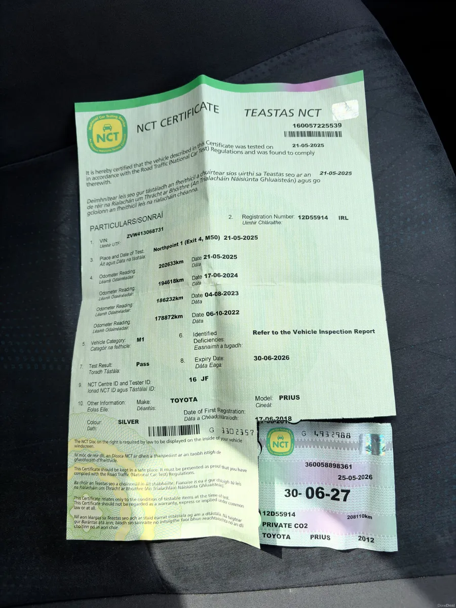 Toyota Prius 2012 1.8 Hybrid new nct 7/27 tax 7/27 - Image 5