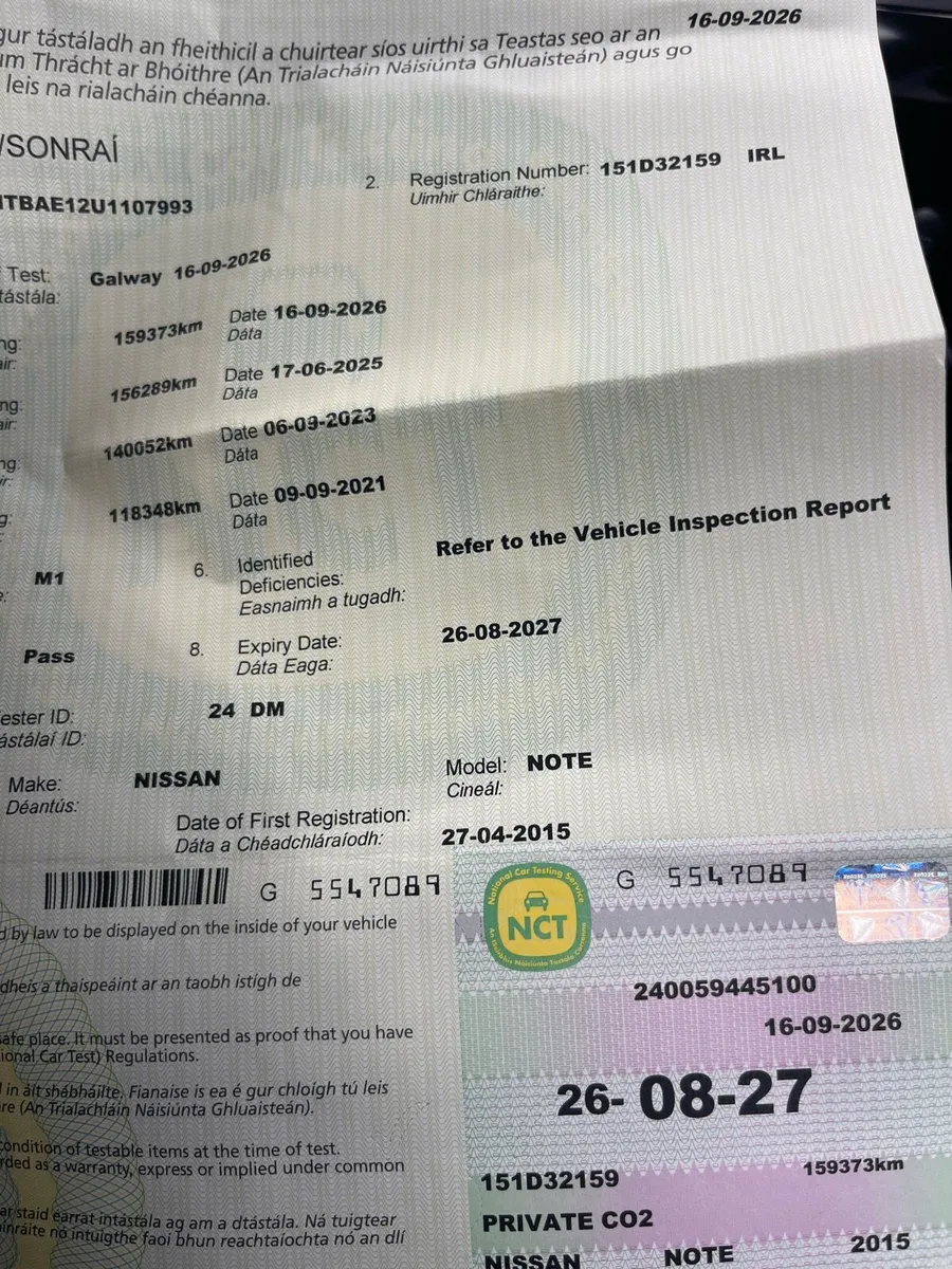 Note Automatic 159 kilometres new nct - Image 2