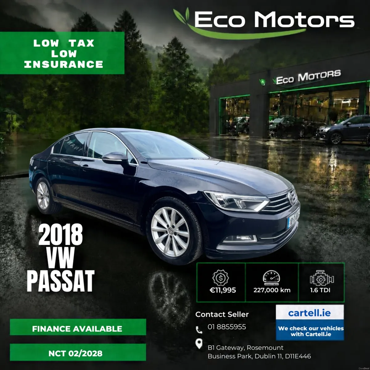 VW PASSAT, 2018, 1.6 TDI, NCT 02/2028, LOW TAX - Image 1