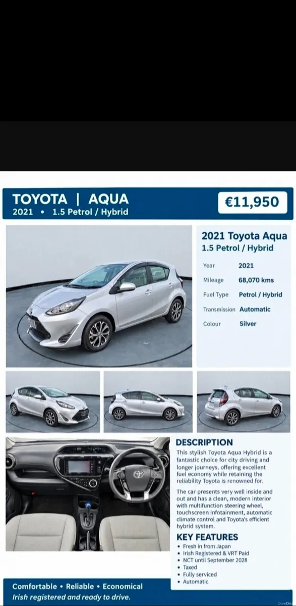 2021 Toyota Aqua 1.5 Petrol Hybrid NCT 09/28 - Image 1