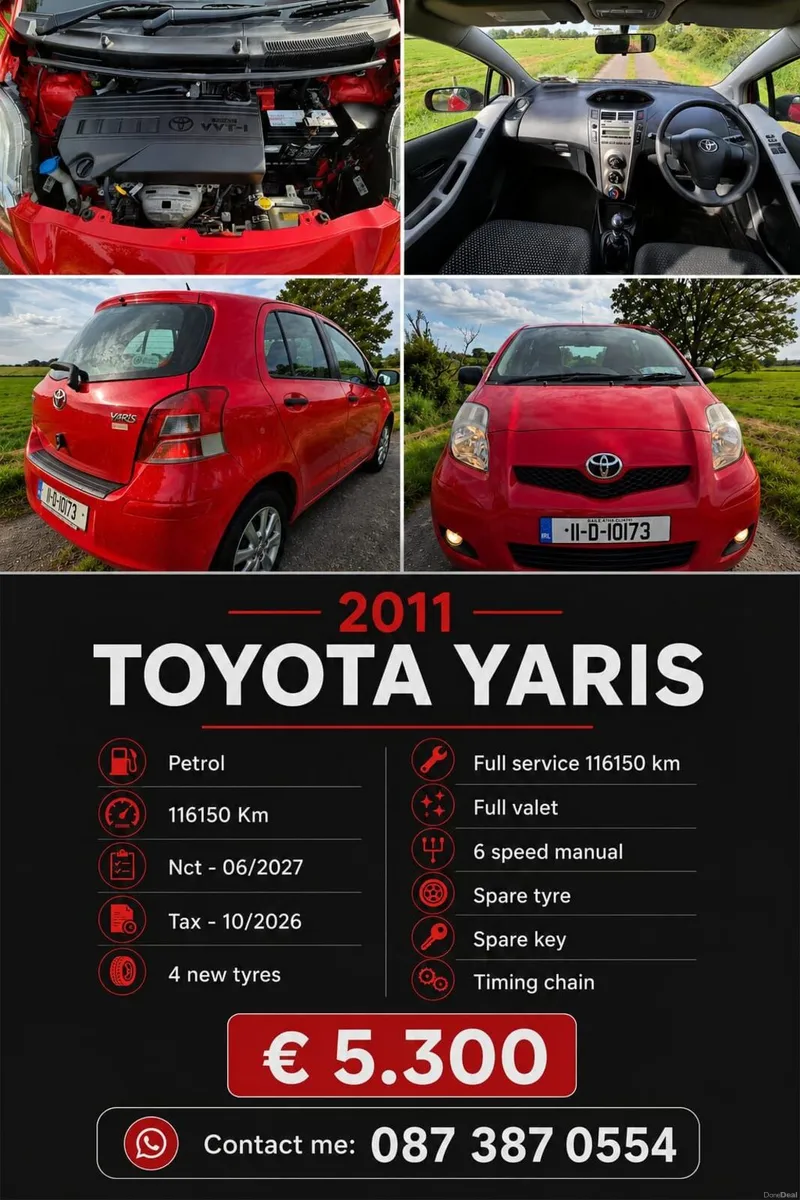 Toyota Yaris 2011 New NCT 06/2027, LOW KM - Image 1