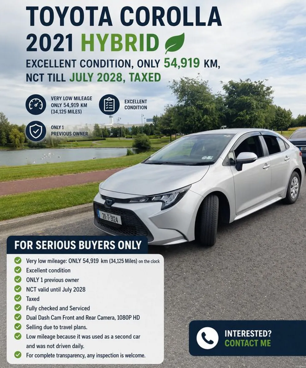 Corolla Hybrid 21, Excellent, ONLY 54.9 km, NCT 28 - Image 1