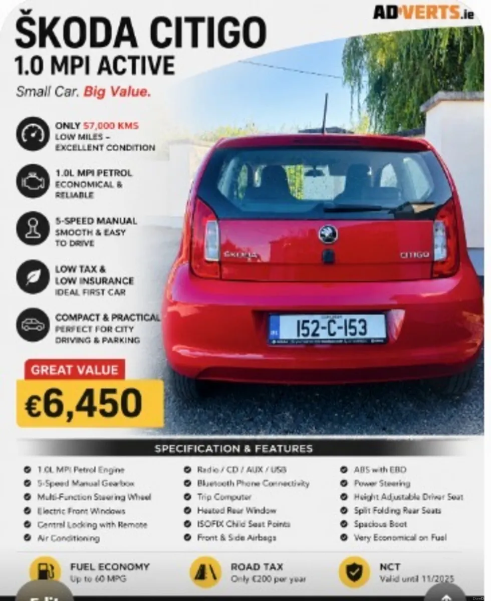 Skoda Citigo Active 1.0 57kms,Green Light Verified - Image 1