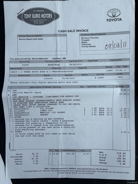 2010 Toyota Yaris 1.0 VVT-I Nct 04/27 Tax 09/26 398977895