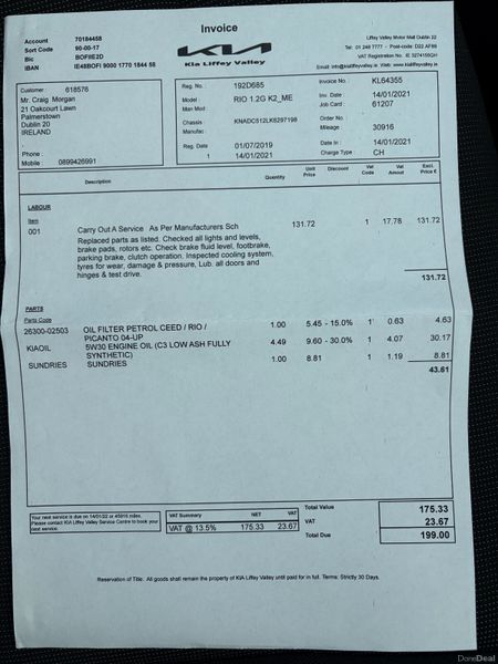 2019 Kia Rio 1.25 K2 Nct 06/27 Tax 02/27 399589299