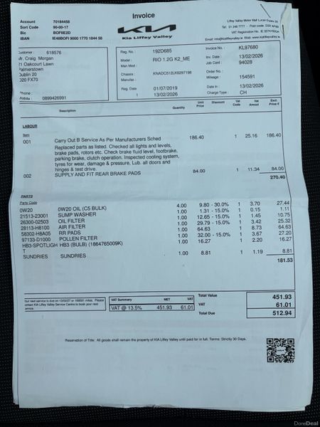 2019 Kia Rio 1.25 K2 Nct 06/27 Tax 02/27 399525019