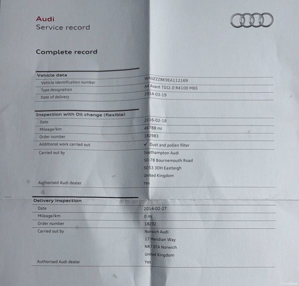 2014 Audi A4 2.0 TDI SE Estate Nct 03/27 Tax 07/27 400863619
