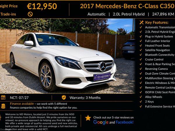 Mercedes-Benz C-Class Saloon, Petrol Plug-in Hybrid, 2017, White