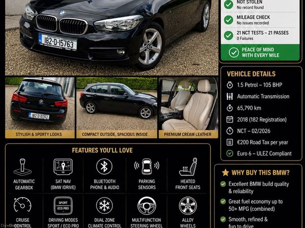 BMW 1-Series Hatchback, Petrol, 2018, Black