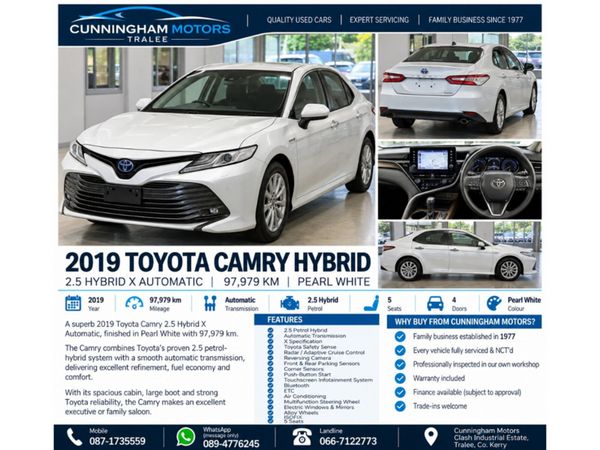 Toyota Camry Saloon, Petrol Hybrid, 2019, White