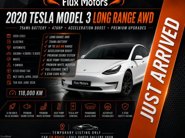 Tesla Model 3 Saloon, Electric, 2020, White