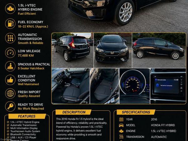 Honda Fit Hatchback, Petrol Hybrid, 2016, Black