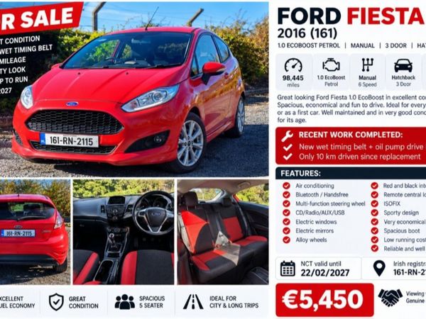 Ford Fiesta Hatchback, Petrol, 2016, Red