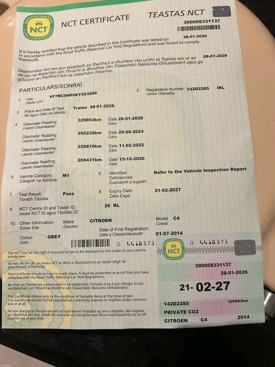 Citroen C4 2014 NCT 02/27 - Image 1