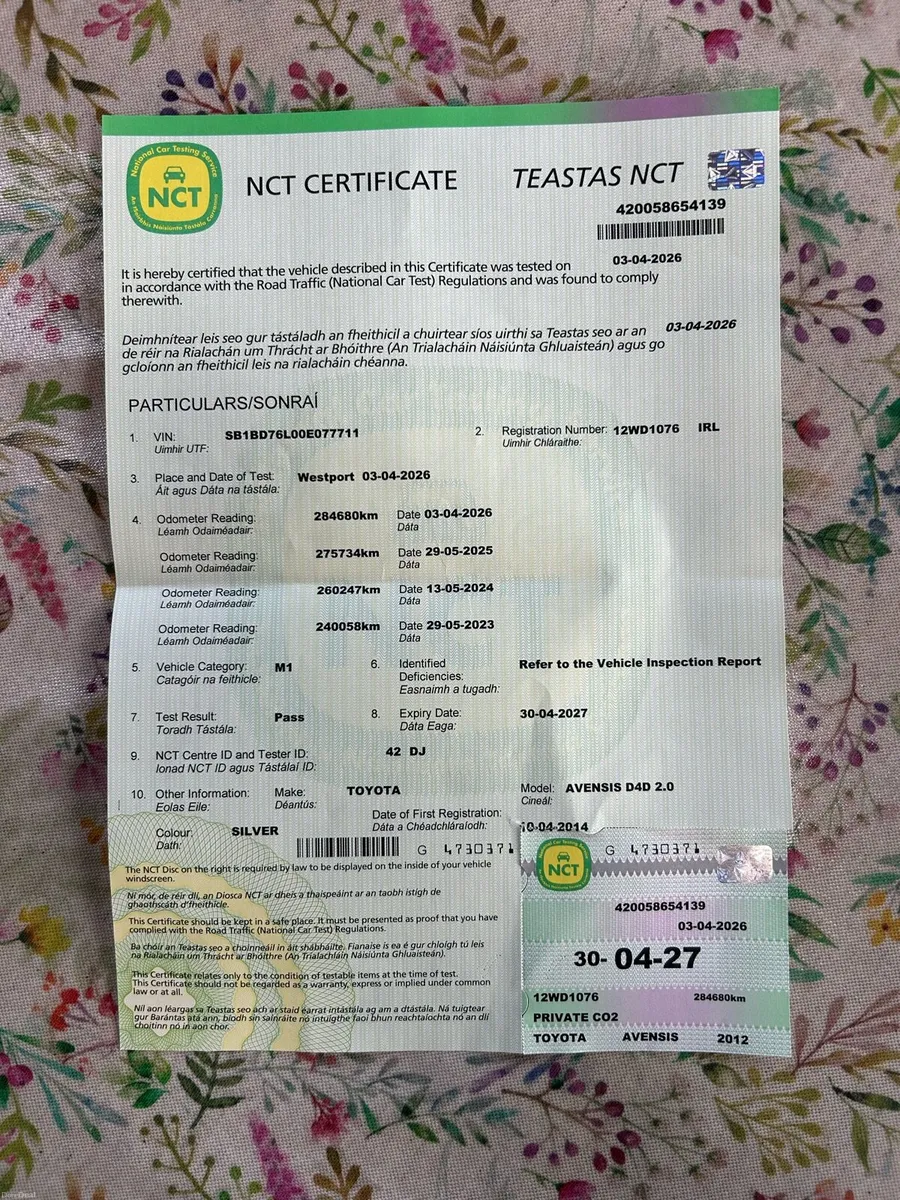 Toyota Avensis 12 Month NCT & 3 Months TAXED - Image 1