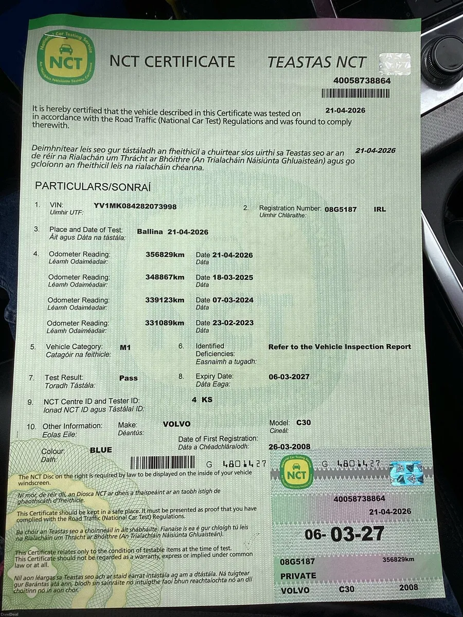 2008 VOLVO C30…..NEW NCT - Image 2