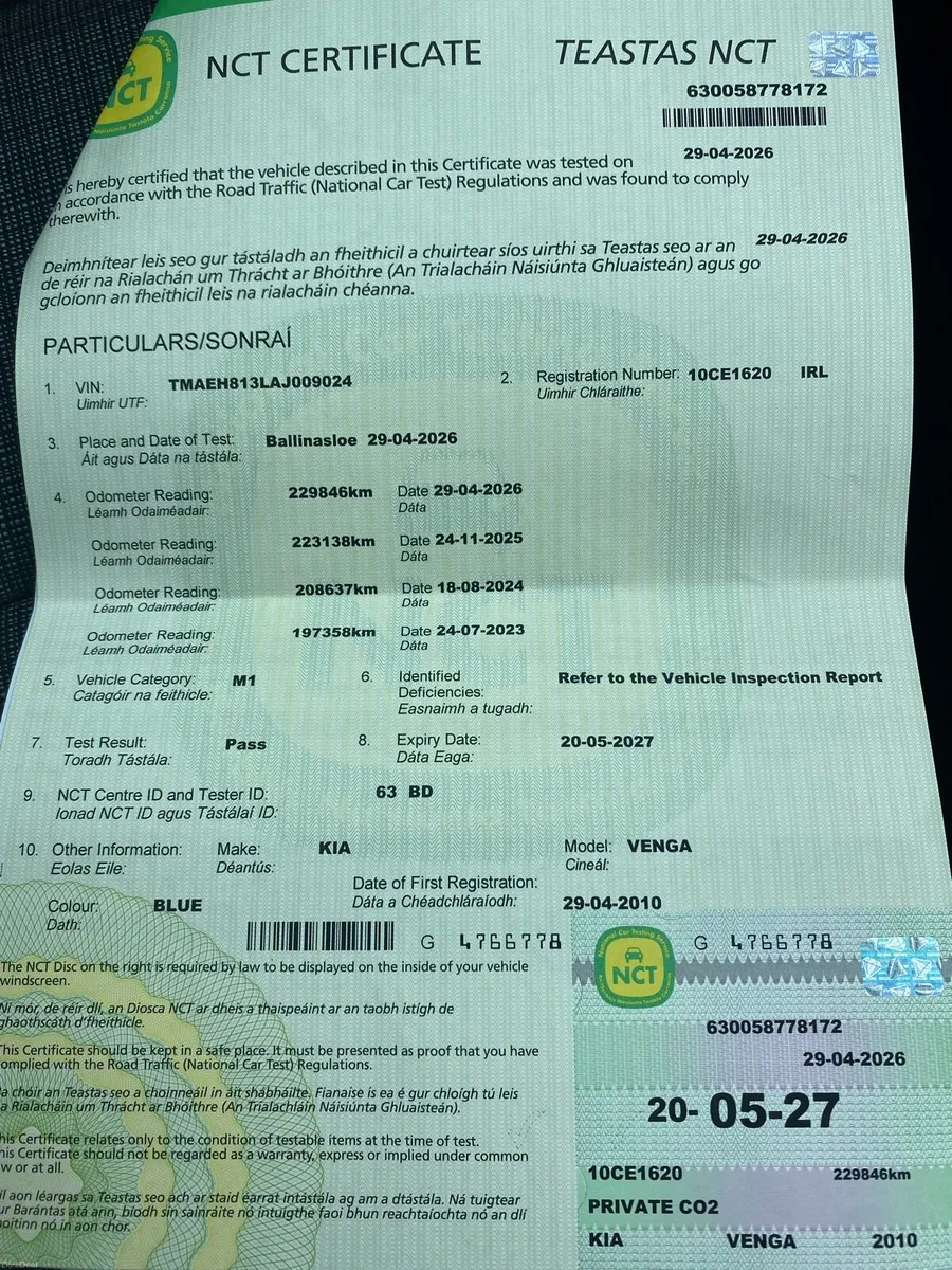 Kia Venga Diesel New NCT & Service History - Image 4