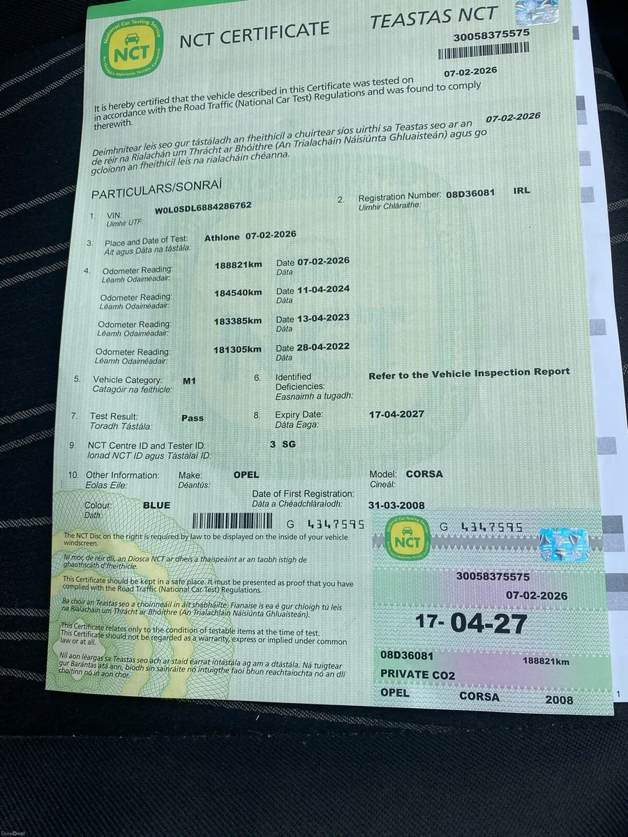 Opel Corsa New NCT 17th April 2027 - Image 1