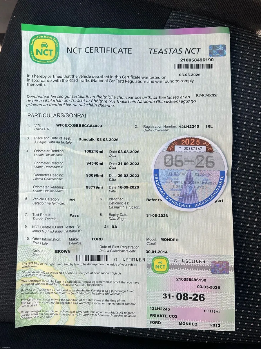 2012 Ford Mondeo NCT 9/26 TAX 6/26 Low Miles.! - Image 3