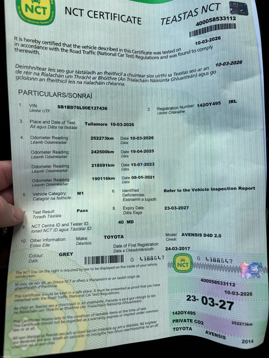 Toyota Avensis 2014 D4D diesel 2L *New NCT* - Image 2