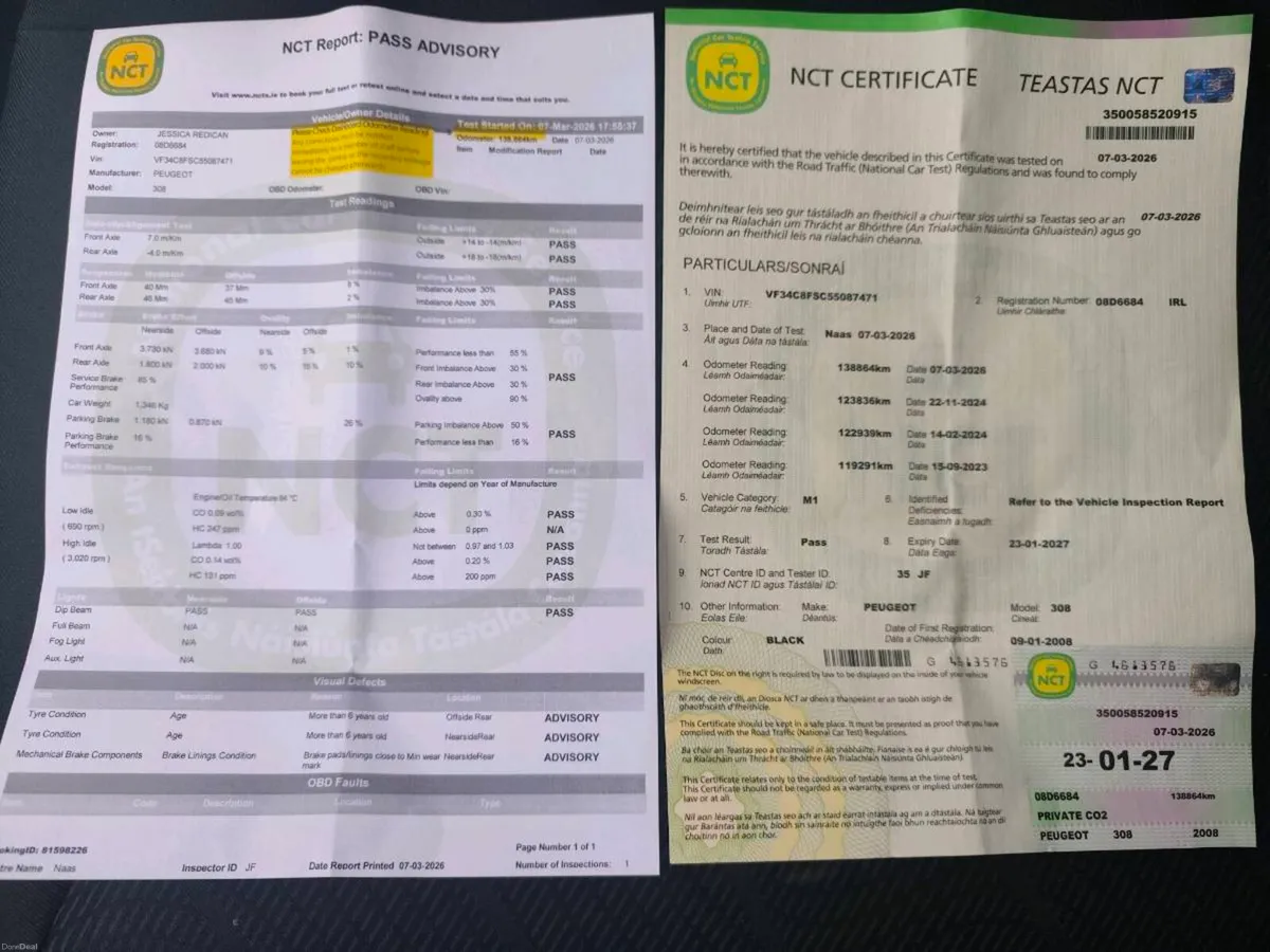 87k Miles NCT 01/27 08 Peugeot 308 1.4 S 5dr - Image 3