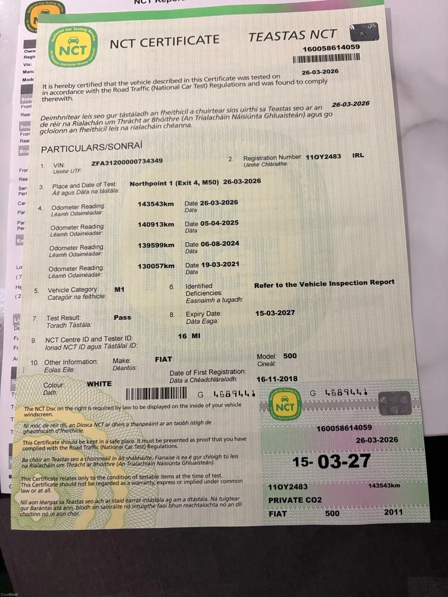 Fiat 500 Fresh NCT 26/03 - Image 2