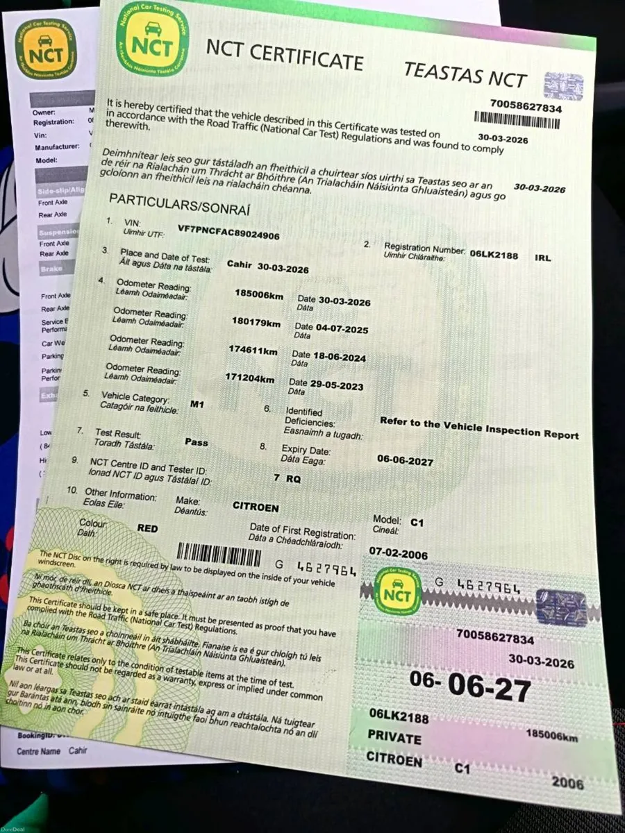 CitroenC1/Aygo/Peugeot 107 New NCT 06/2027 - Image 1