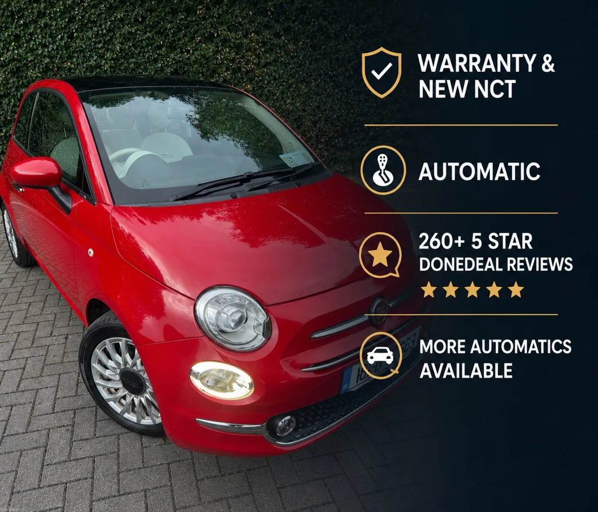 ⭐ 🚗 WARRANTY & NEW NCT FIAT 500 LOUNGE AUTOMATIC - Image 1