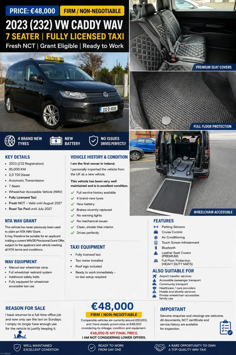 (232) VW Caddy WAV – 7 Seater – Fully License Taxi - Image 1