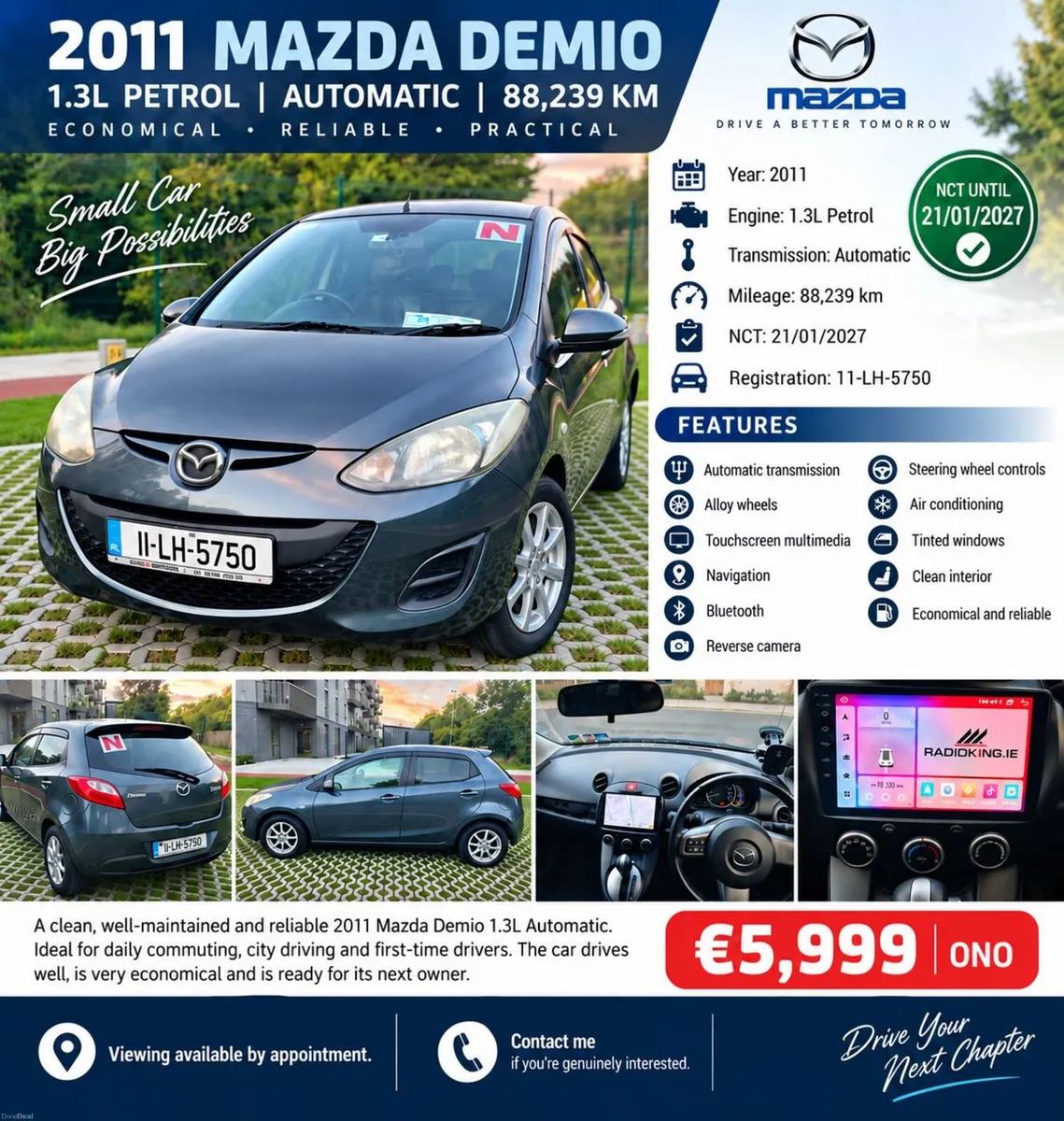 2011 Mazda Demio 1.3 Auto | 88,239km | NCT 01/27 - Image 1