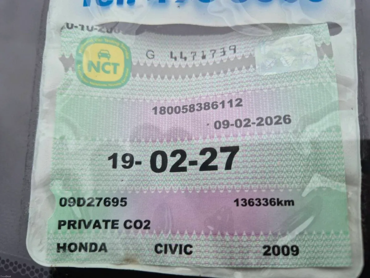 Civic 09 NCT 02/27 Tax 09/26 Low Klm .Spotless Car - Image 5