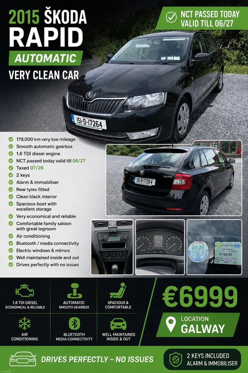 2015 Skoda Rapid Automatic Car New NCT Low Mileage